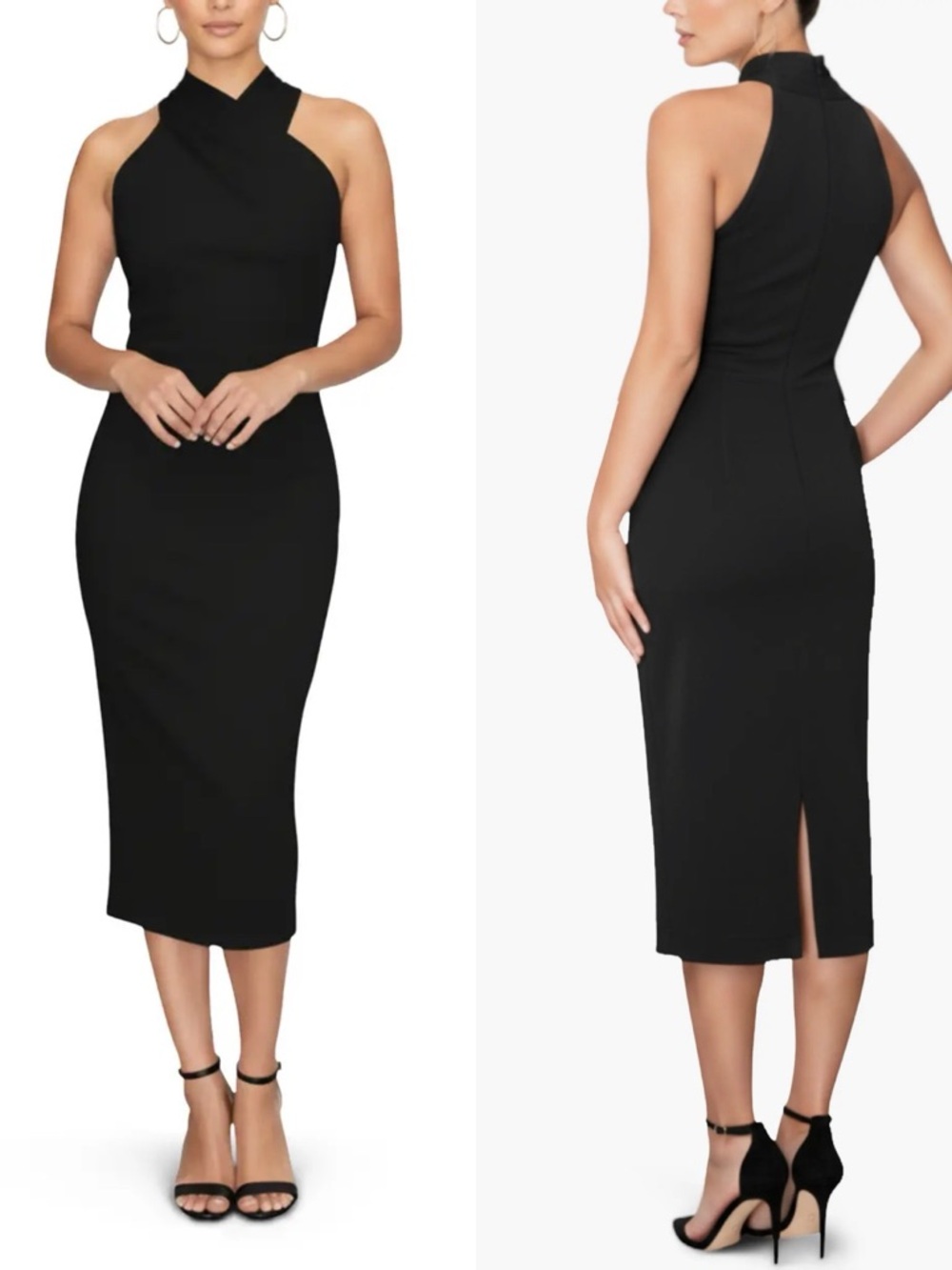 RACHEL Rachel Roy Black Halter Midi Dress Semi-Formal Sleek Size Large